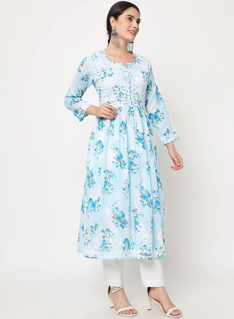 Alaya Women Hand Embroidered Chikankari Cotton Kurta-AL3583