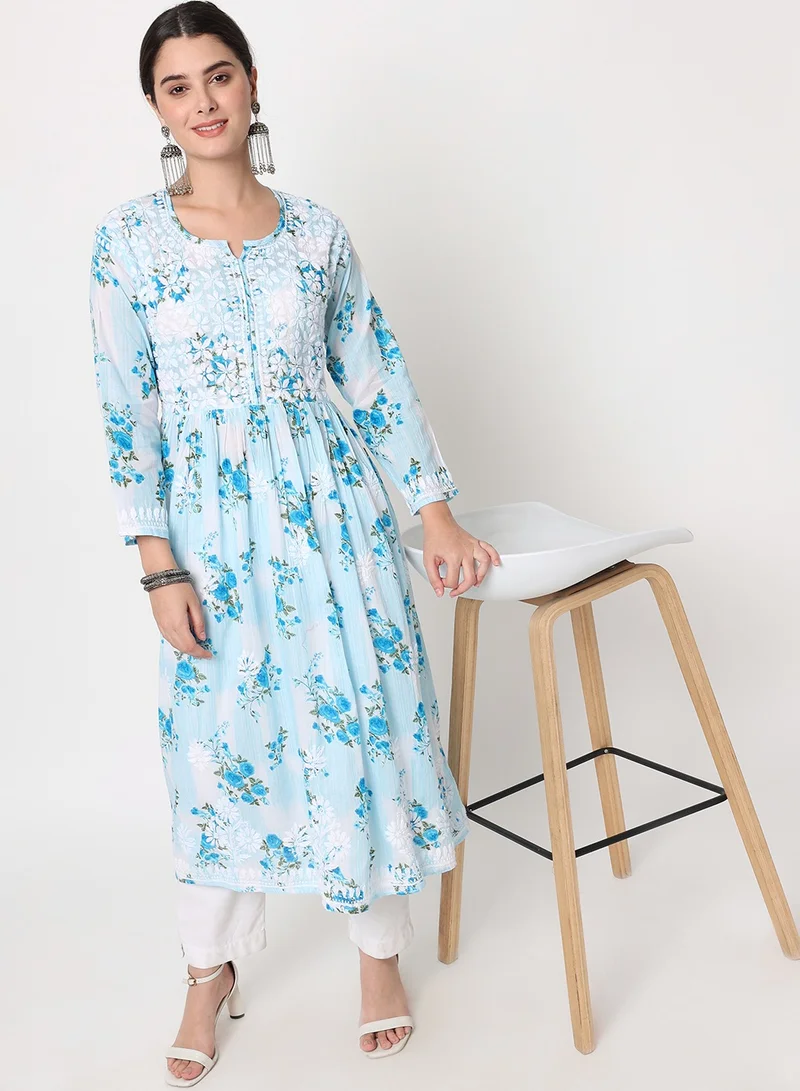 Alaya Women Hand Embroidered Chikankari Cotton Kurta-AL3583