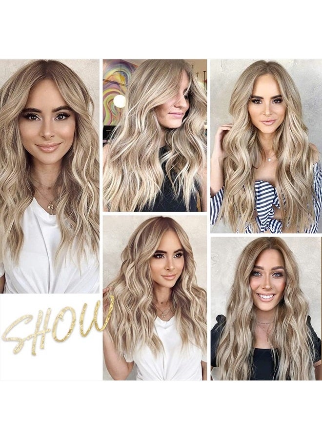 EMMOR Long Ombre Blonde Lace Front Wig for Women,25 Inch Natural Wavy Daily Hair Synthetic Lace Wigs Middle Part,Hand Tied/Longlife/Lightweight - Image 2