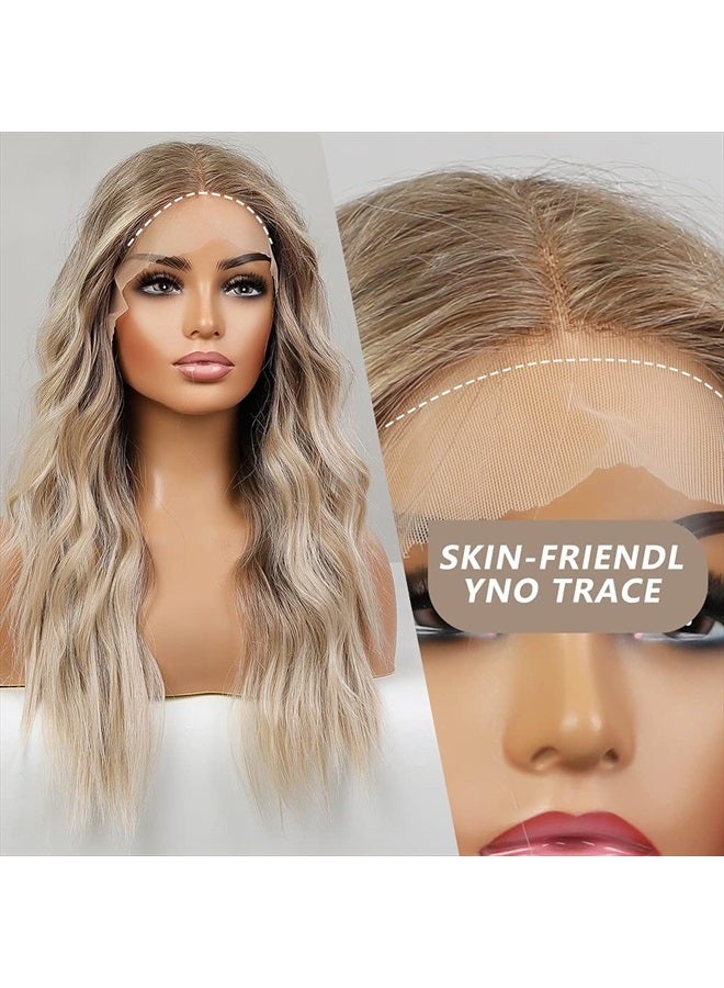 EMMOR Long Ombre Blonde Lace Front Wig for Women,25 Inch Natural Wavy Daily Hair Synthetic Lace Wigs Middle Part,Hand Tied/Longlife/Lightweight - Image 5