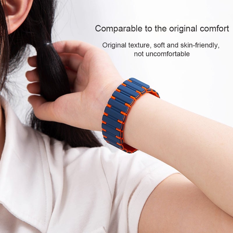 erorex For Apple Watch Series 5 40Mm Two-Color Magnetic Silicone Watch Band(Midnight Blue Orange) - Image 5