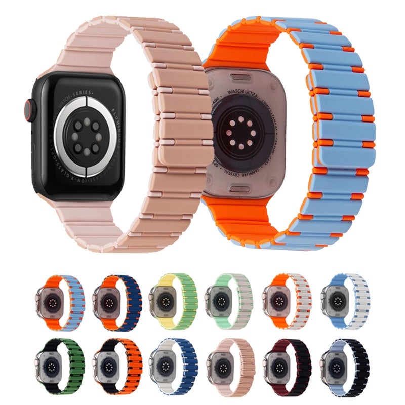 erorex For Apple Watch Series 5 40Mm Two-Color Magnetic Silicone Watch Band(Midnight Blue Orange) - Image 3