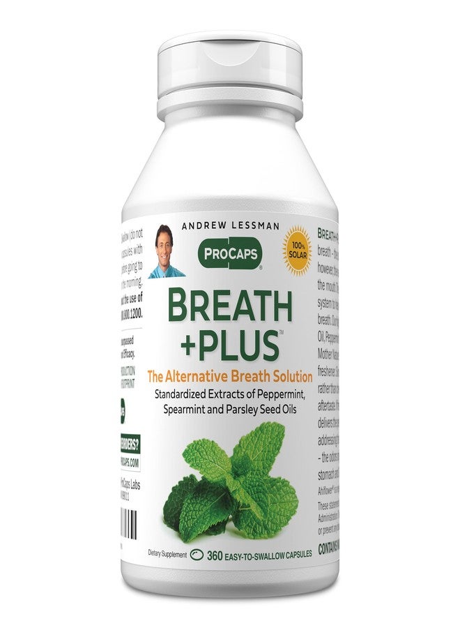 ANDREW LESSMAN Breath Plus 360 Softgels - Natural Breath Freshener, Helps Eliminate Odors from Food, Smoking, Morning Breath from The Inside Out. Peppermint, Spearmint. Easy to Swallow Softgels - Image 1