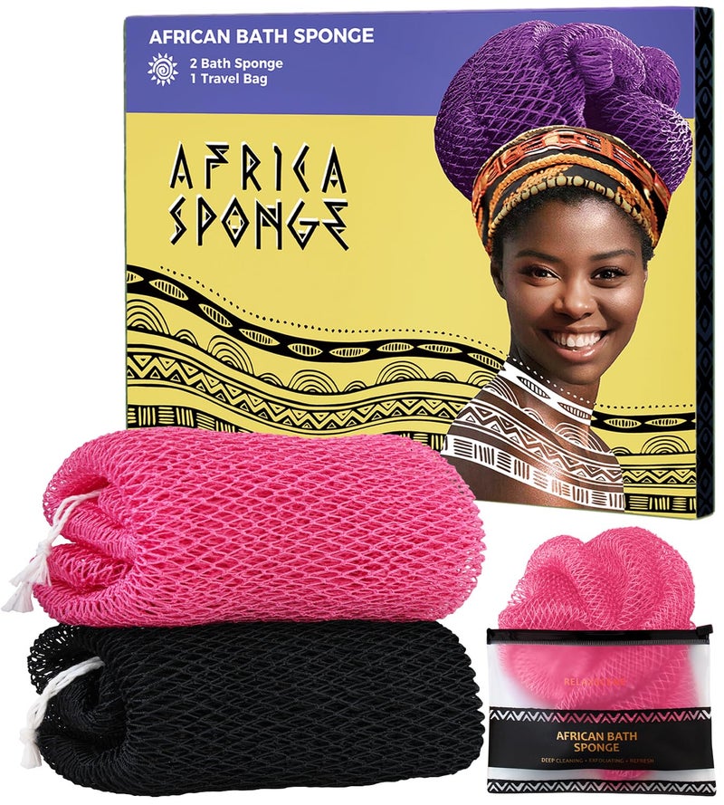 RelaxScene African Net Sponge Authentic - 2 Pieces Exfoliating Body Scrubber Bath Sponge - Back Scrubber Washcloth for Shower - Real African Scrub Exfoliator Body Care Bathing Accessories for Women - Image 1