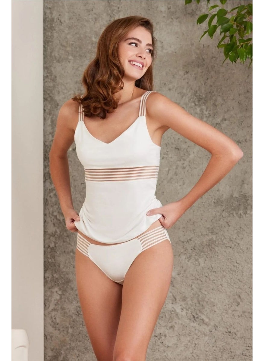 pierre cardin 300 Women's Thick Strap Lace Undershirt Panty Set-Ecru  - Image 1