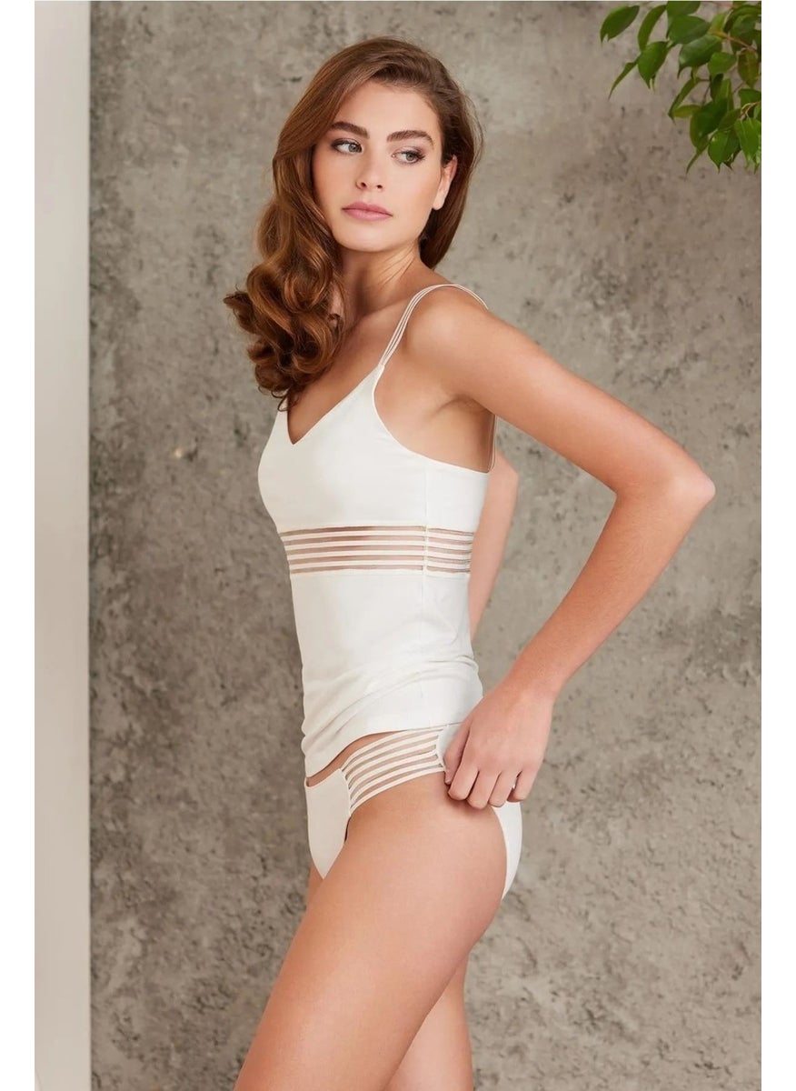 pierre cardin 300 Women's Thick Strap Lace Undershirt Panty Set-Ecru  - Image 2