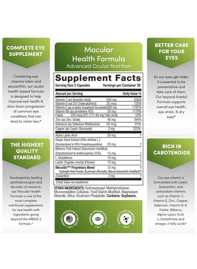 EyeScience Macular Health Beyond AREDS2 Formula, Advanced Ocular Vitamin - Containing Lutein, Zeaxanthin, Bilberry, and Vitamins C, D, E, and B6 (30 Day Supply) - Image 1