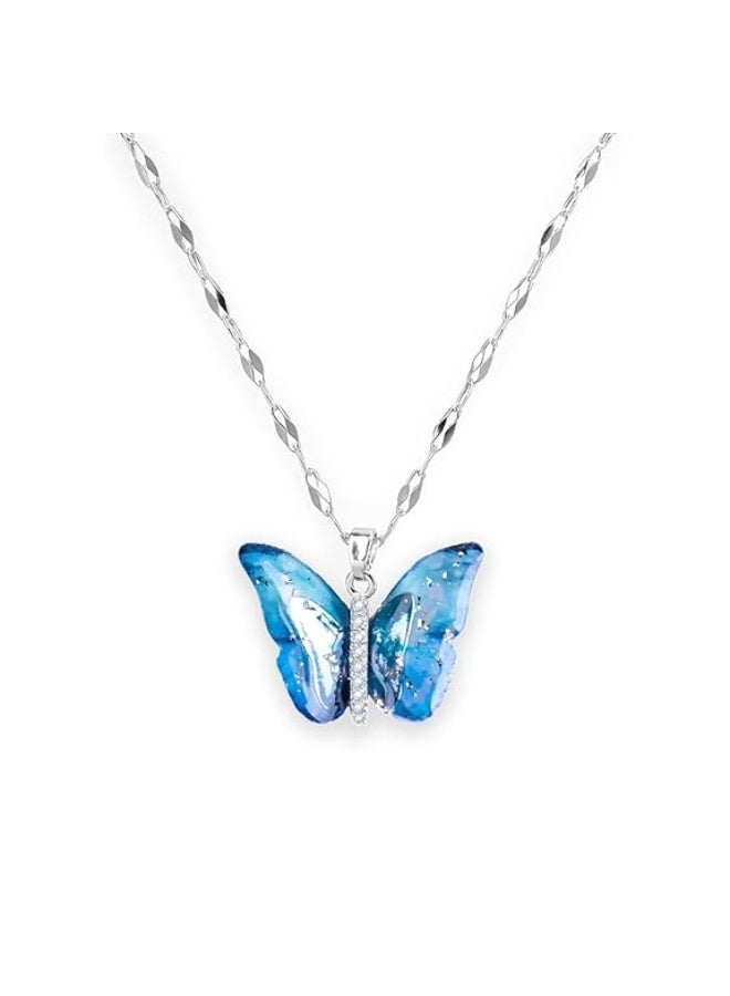 Salty SALTY Anti Tarnish Vibrant Blue Winged Butterfly Pendant Necklace for Women | Stylish Locket Chain | Latest Fashion Jewellery Accessories for Girls | Minimal Jewelry | Ideal for Gifting - Image 1