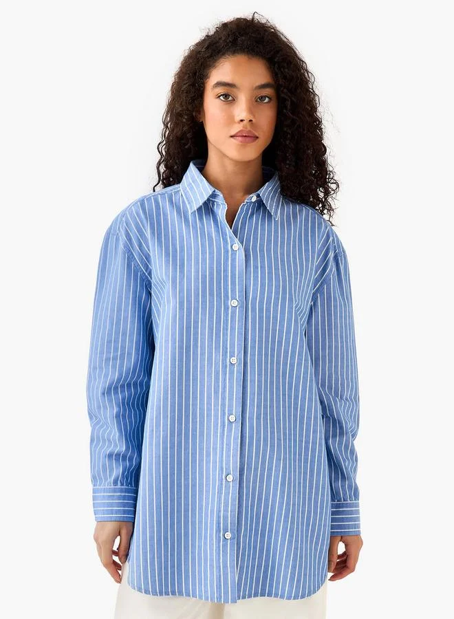 لي كوبر Lee Cooper Cotton Longline Oxford Shirt with Stripes
