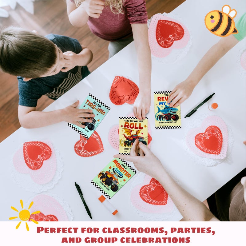 MAPDTWO 36 Packs Valentines Cards for Kids - Monster-style Trucks Valentines Day Card for Kids School Boys Classroom Party Favors - 3.2''x 4.7'' Exchange Monster Vehicle Cards & Stickers, Envelopes - Image 5