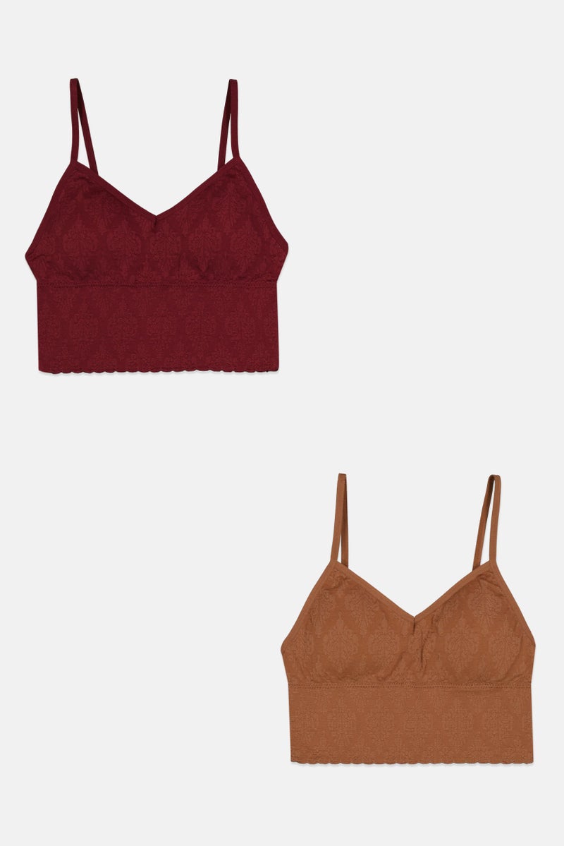 Capezio Women 2 Pieces Lightly Padded Textured Bra, Maroon  - Image 1