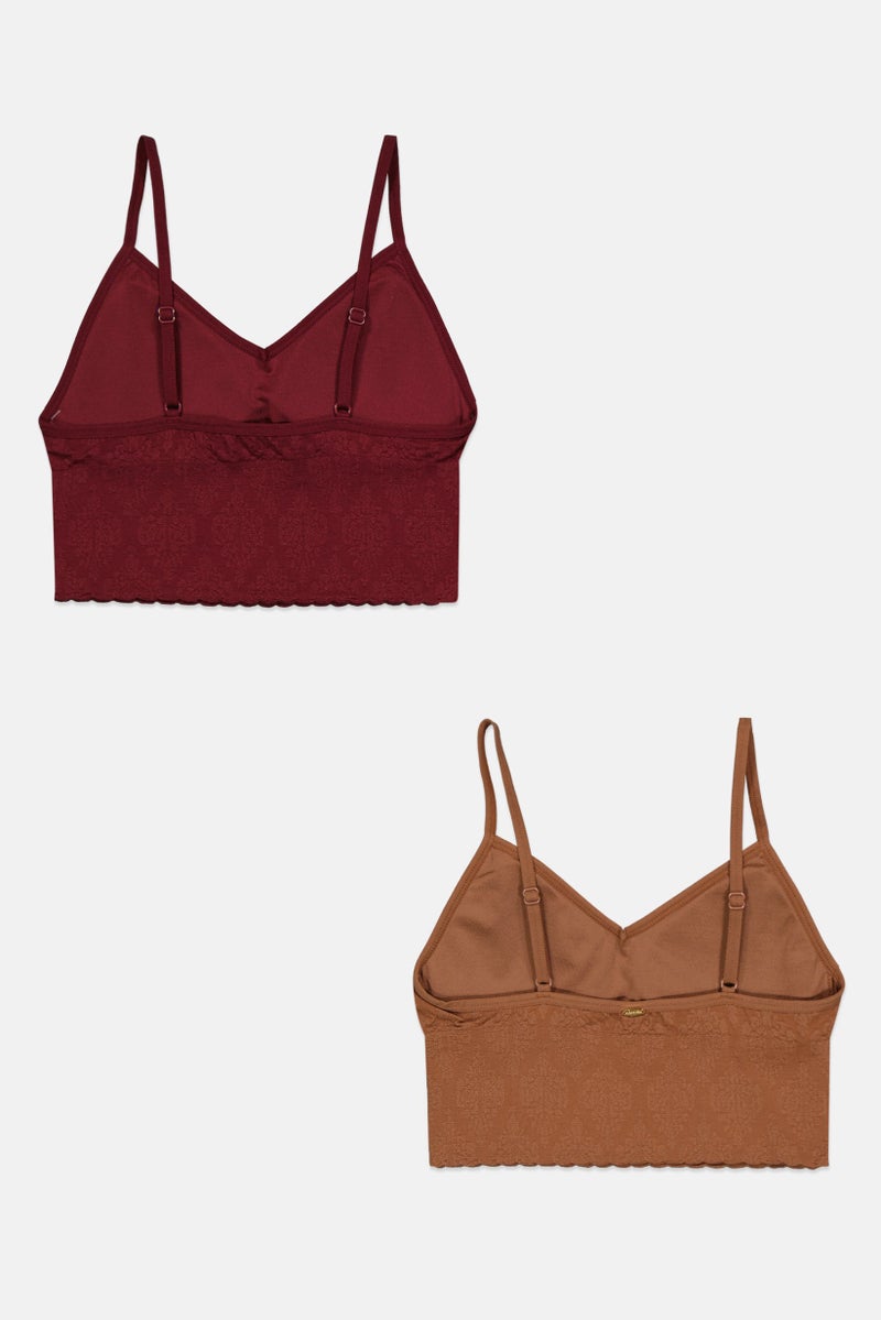 Capezio Women 2 Pieces Lightly Padded Textured Bra, Maroon  - Image 2