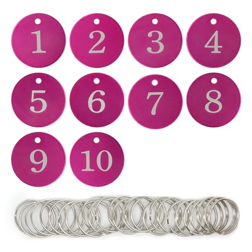 StayMax Round Aluminum Engraved Number Tags Key Tags ID Tags (1-10, Rose Red) - Image 1