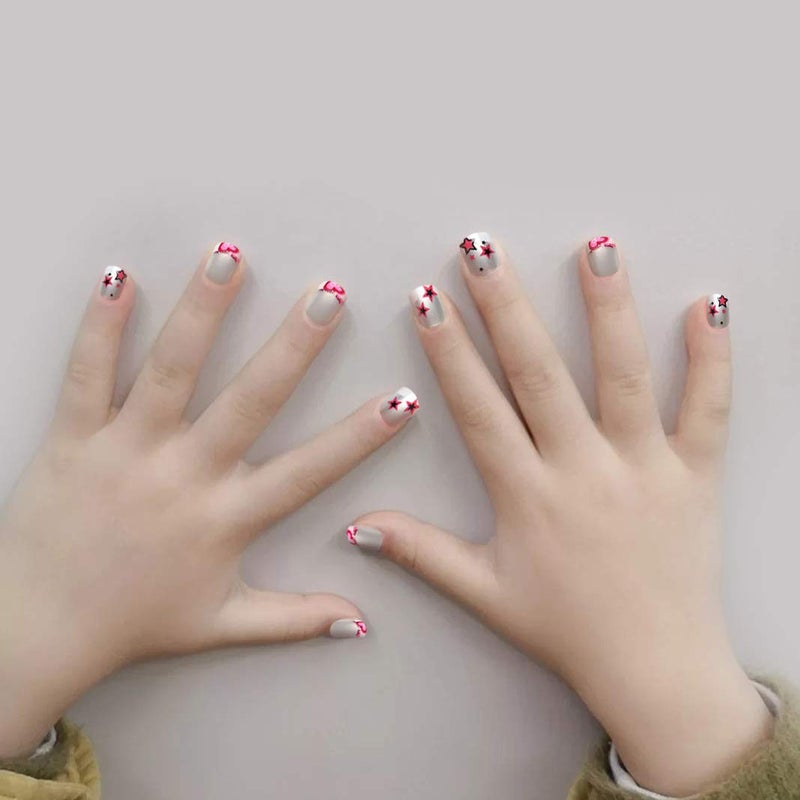 Allstarry 120pcs 5 pack French Children Nails Press on Pre-glue Full Cover Short French False Nail Kits Lovely Gift for Children Little Girls Nail Art Decoration (Flower Series) - Image 2