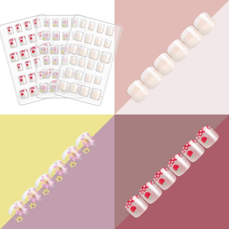Allstarry 120pcs 5 pack French Children Nails Press on Pre-glue Full Cover Short French False Nail Kits Lovely Gift for Children Little Girls Nail Art Decoration (Flower Series) - Image 4