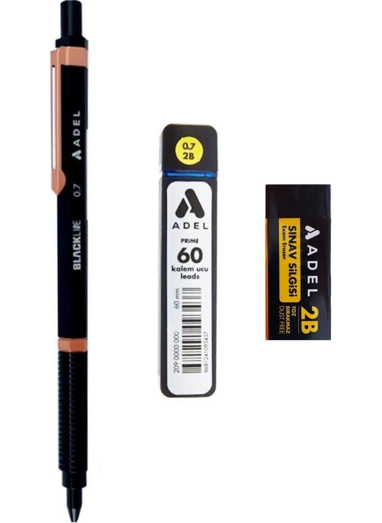 Adel Blackline Metal Body Versatile Pen Black-Rose 0.7 + 0.7 Nib 60's + Eraser 