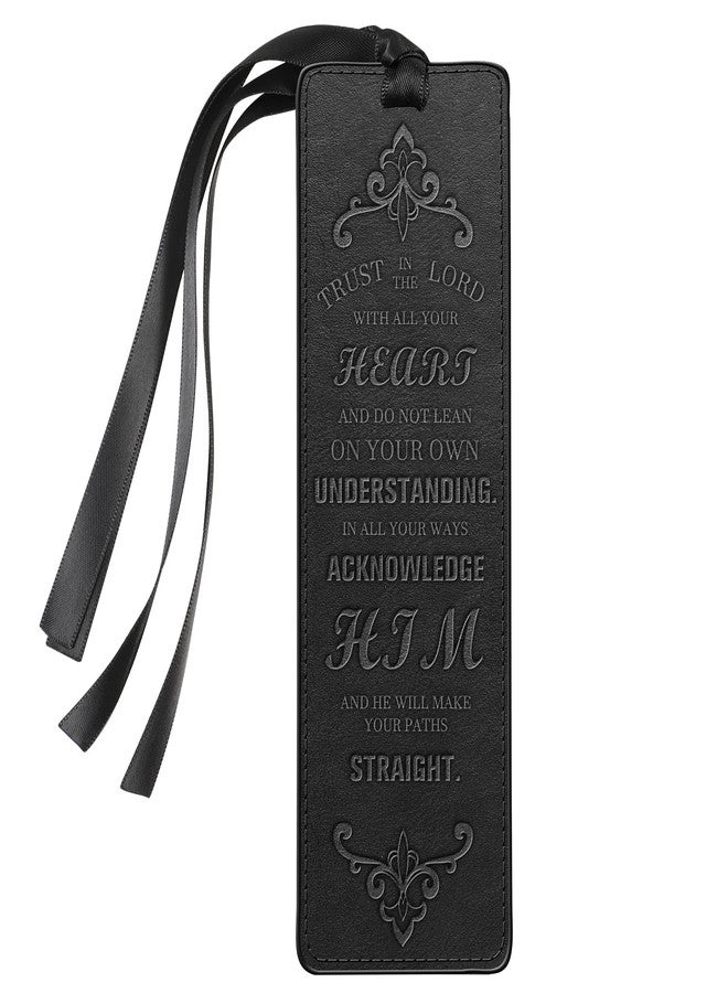 FINPAC Leather Bible Bookmarks, Vegan Religious Bookmarks, Bible Verse Book Markers Church Gifts for Women Men [Trust in The Lord with All Your Heart] - Black - Image 1