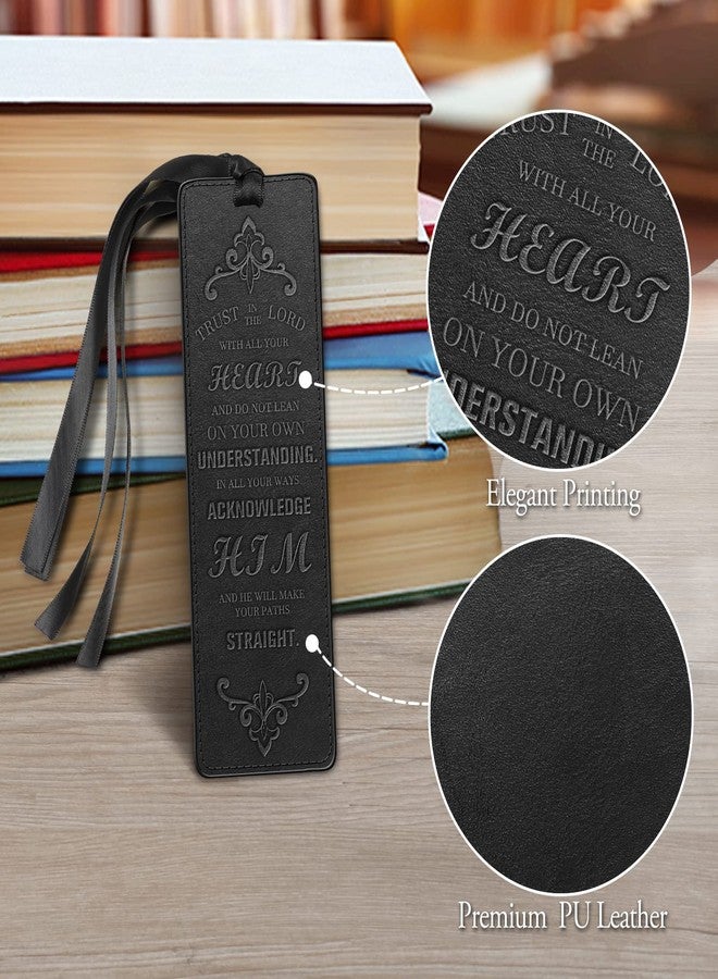 FINPAC Leather Bible Bookmarks, Vegan Religious Bookmarks, Bible Verse Book Markers Church Gifts for Women Men [Trust in The Lord with All Your Heart] - Black - Image 4