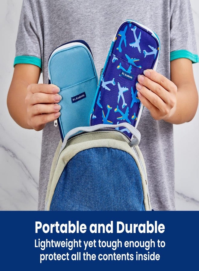 It's Academic Expanding Pencil Case, Portable Pouch for Office & School Supplies, Travel Organizer Bag, Compact, High Capacity, Jet Design, 2-Pack, Dark Blue/Light Blue (24362-JTBL-2PK) - Image 4
