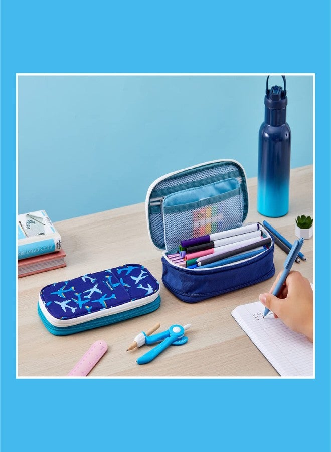It's Academic Expanding Pencil Case, Portable Pouch for Office & School Supplies, Travel Organizer Bag, Compact, High Capacity, Jet Design, 2-Pack, Dark Blue/Light Blue (24362-JTBL-2PK) - Image 5