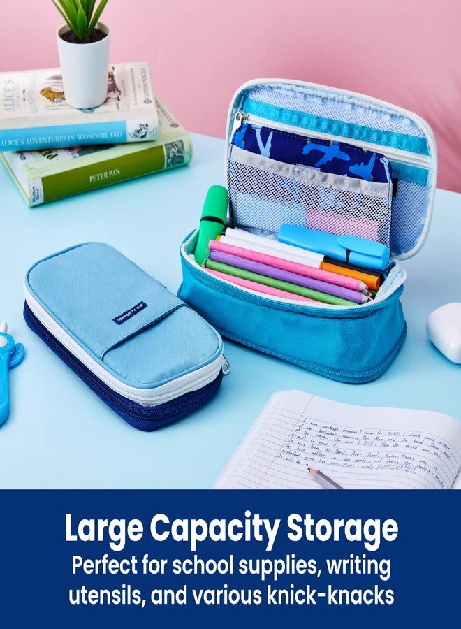 It's Academic Expanding Pencil Case, Portable Pouch for Office & School Supplies, Travel Organizer Bag, Compact, High Capacity, Jet Design, 2-Pack, Dark Blue/Light Blue (24362-JTBL-2PK) - Image 2