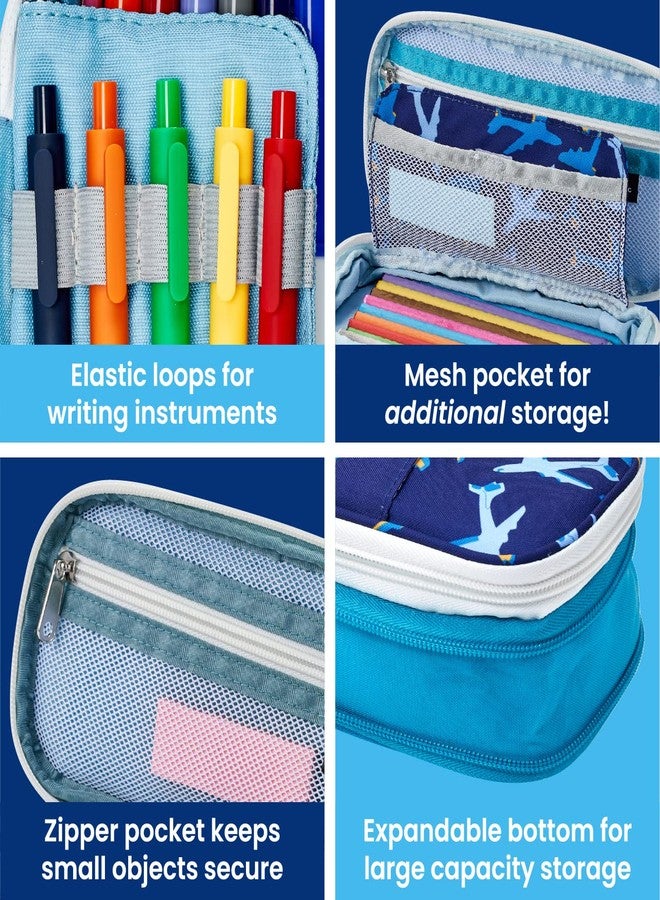 It's Academic Expanding Pencil Case, Portable Pouch for Office & School Supplies, Travel Organizer Bag, Compact, High Capacity, Jet Design, 2-Pack, Dark Blue/Light Blue (24362-JTBL-2PK) - Image 3