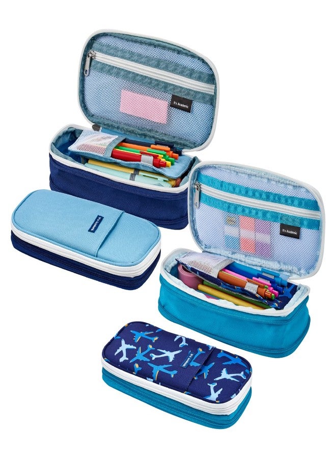 It's Academic Expanding Pencil Case, Portable Pouch for Office & School Supplies, Travel Organizer Bag, Compact, High Capacity, Jet Design, 2-Pack, Dark Blue/Light Blue (24362-JTBL-2PK) - Image 1