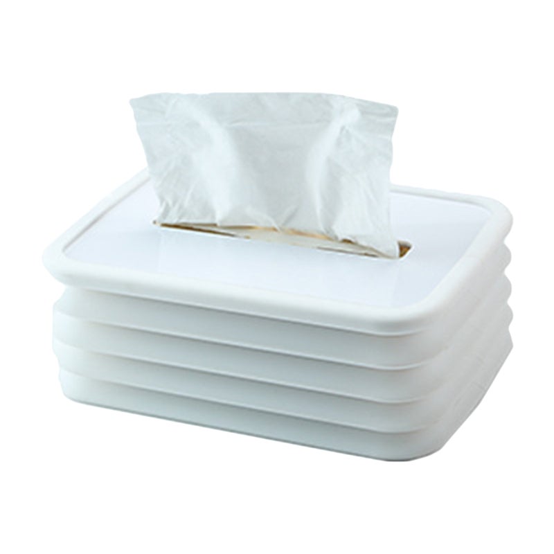Paper Towel Dispenser: White Foldable Silicone Tissue Box Cover - Height-adjustable Paper Towel Holder for Bathroom Home Storage - Image 1