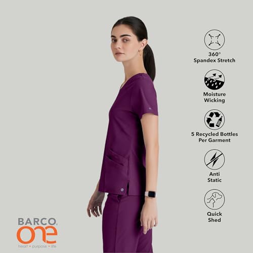 BARCO One Pulse Classic Fit Scrub Top for Women – Steel, 5-Pocket V-Neck Scrub Shirt w/ 360 Spandex Stretch, Moisture Wicking, Anti-Static and Quick-Shed – XL, Regular Fit - Image 3