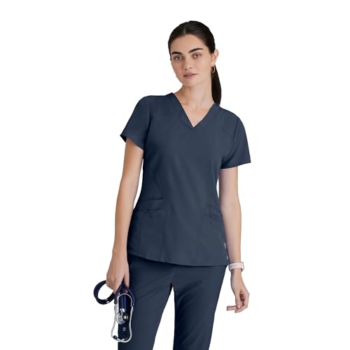 BARCO One Pulse Classic Fit Scrub Top for Women – Steel, 5-Pocket V-Neck Scrub Shirt w/ 360 Spandex Stretch, Moisture Wicking, Anti-Static and Quick-Shed – XL, Regular Fit - Image 1