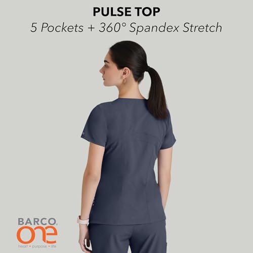 BARCO One Pulse Classic Fit Scrub Top for Women – Steel, 5-Pocket V-Neck Scrub Shirt w/ 360 Spandex Stretch, Moisture Wicking, Anti-Static and Quick-Shed – XL, Regular Fit - Image 2