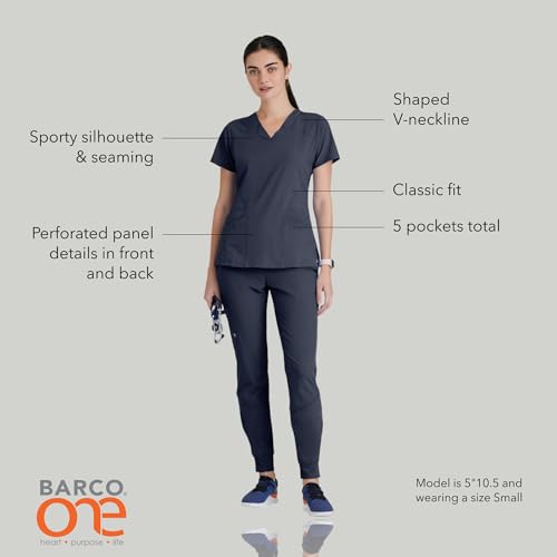 BARCO One Pulse Classic Fit Scrub Top for Women – Steel, 5-Pocket V-Neck Scrub Shirt w/ 360 Spandex Stretch, Moisture Wicking, Anti-Static and Quick-Shed – XL, Regular Fit - Image 4