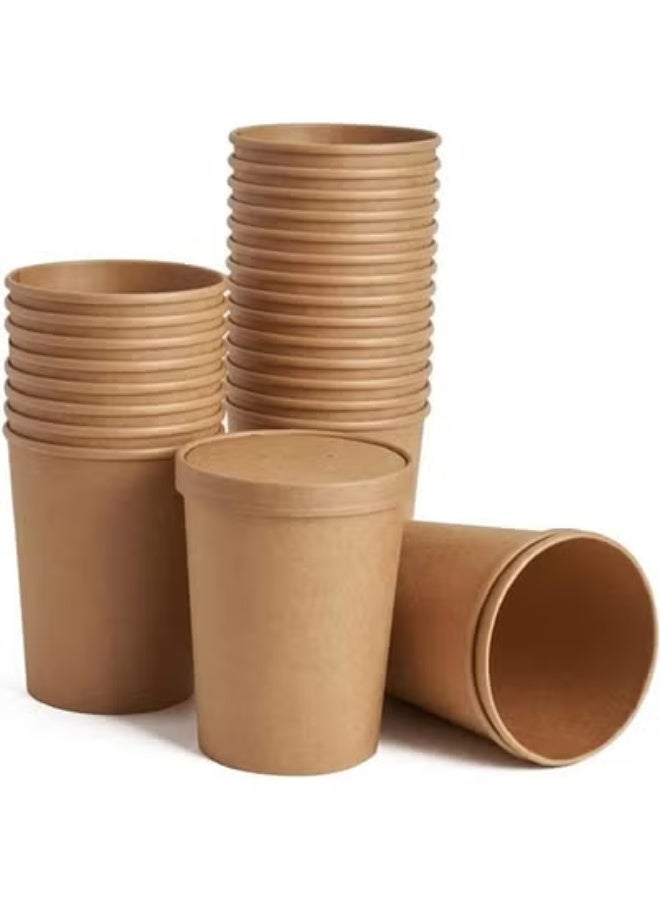 ايكواي Ecoway Paper Disposable Cups 32 Oz - Pack Of 50 Ice Cream Cup Eco-Friendly Desert Bowls Hot Or Cold Food Cups, Tea Cup, Coffee Cup Biodegradable Party Supplies, Yogurt Take Outs, Brown - Image 1