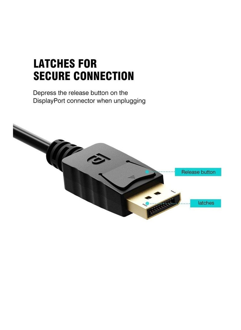 HDTV to HDMI Display Port Cable 3M(1920x1200)28AWG FHD 1080P Display Port Cable for Desktop Laptop PC, Black, 1.8M - Image 2