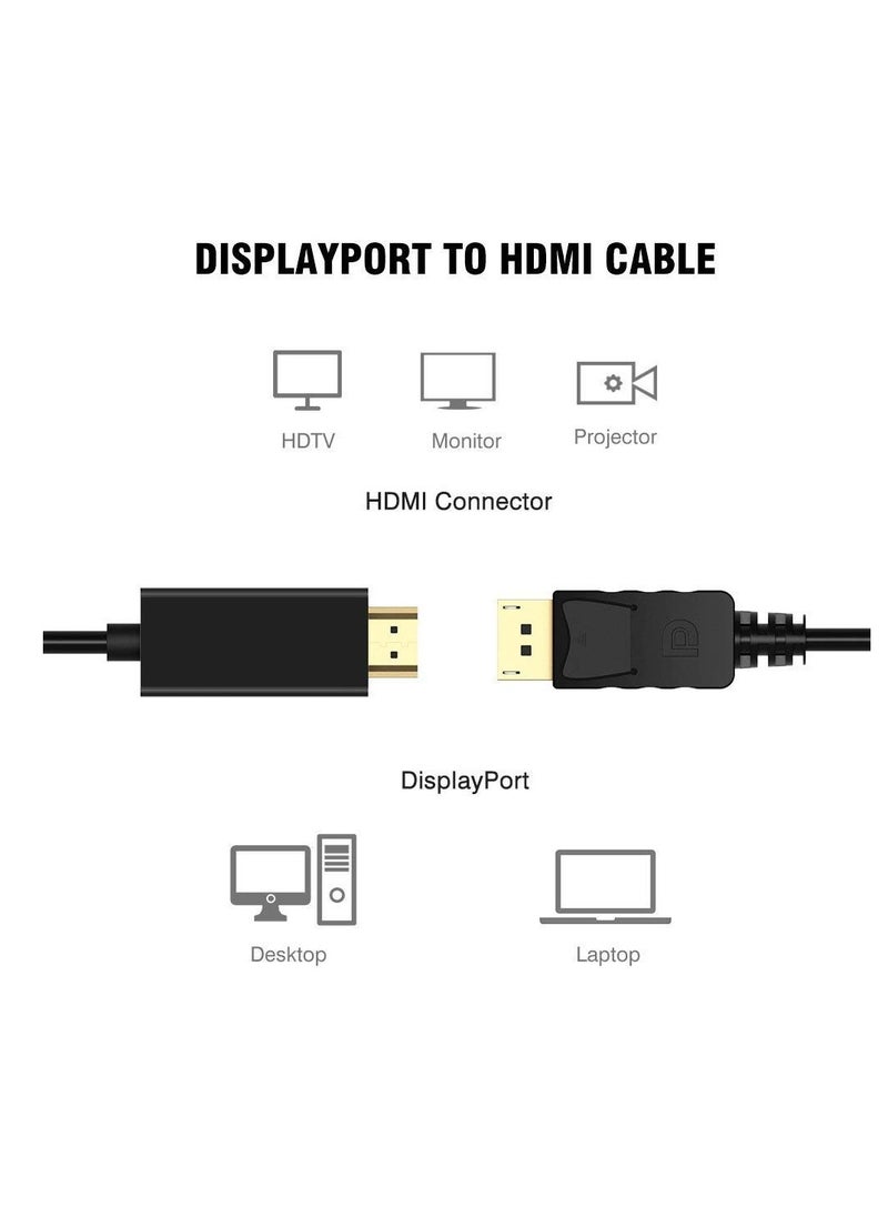 كابل منفذ شاشة عرض تليفزيون عالي الدقة HD إلى HDMI 3 متر(1920×1200)منفذ شاشةعرض 28 ايه دبليو جي FHD 1080 بيكسل لتوصيل أجهزة الكمبيوتر المكتبية واللاب توب ، أسود، 1.8 متر - pzsku/Z486BDA612367ADB32D43Z/45/_/1740335479/662afb6b-e8fa-4072-b6dd-d2d9478c27d6