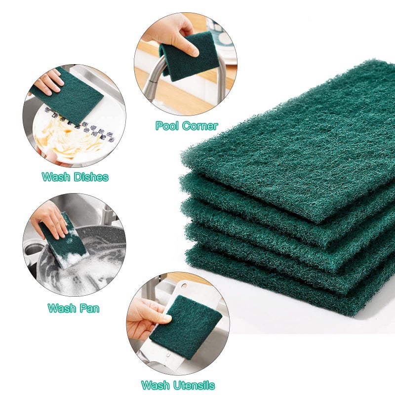 GUEICN Heavy Duty Scour Pads Sponge Dish Scrubber Non-Scratch Green Reusable Household Scrub Pads for Kitchen and Dish Cleaning Tool (12Pcs) - Image 3