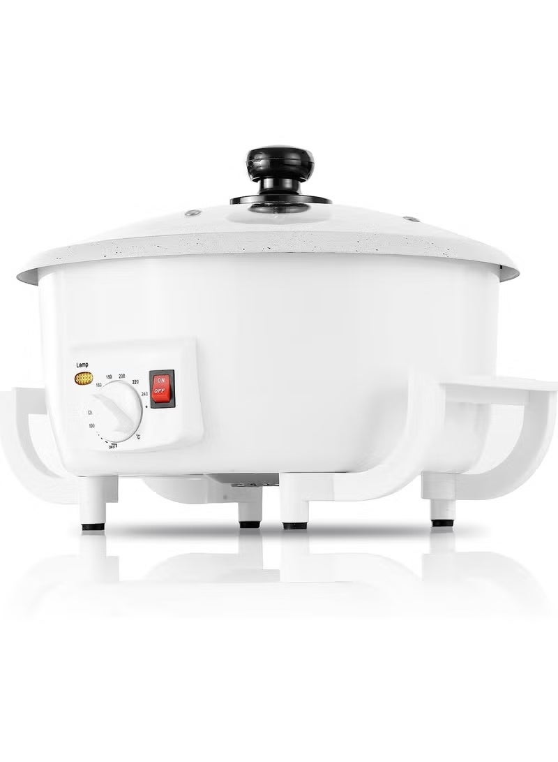 دينكس محمصة قهوة وماكينة صنع فشار كهربائية 800 واط، غير لاصقة، تحكم قابل للتعديل في درجة الحرارة مع ضوء أزرق، غطاء زجاجي متين، هيكل بارد الملمس، سعة 2 لتر - Image 1