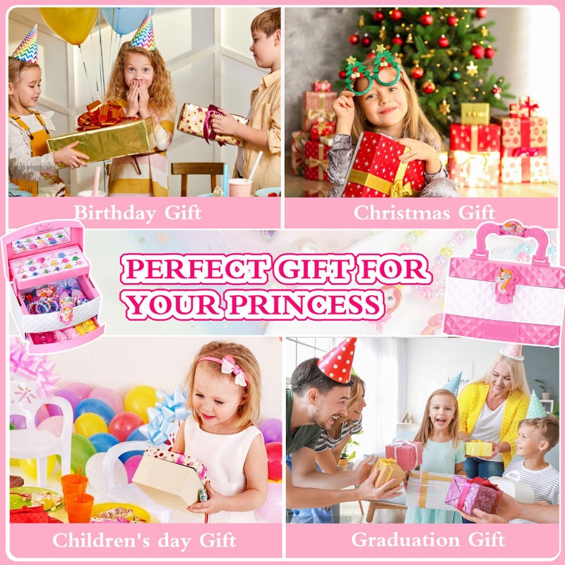 MOZXEBOK Jewelry Toys for Girls, Adjustable Rings, Bracelets, Necklaces, Butterfly Hair Clips, Toddler Bows, Unicorns Kids Toys Set for Princess Dress Up, Christmas Birthday Gifts, 3 4 5 6 7 8 9+ Year Old Girl - Image 4