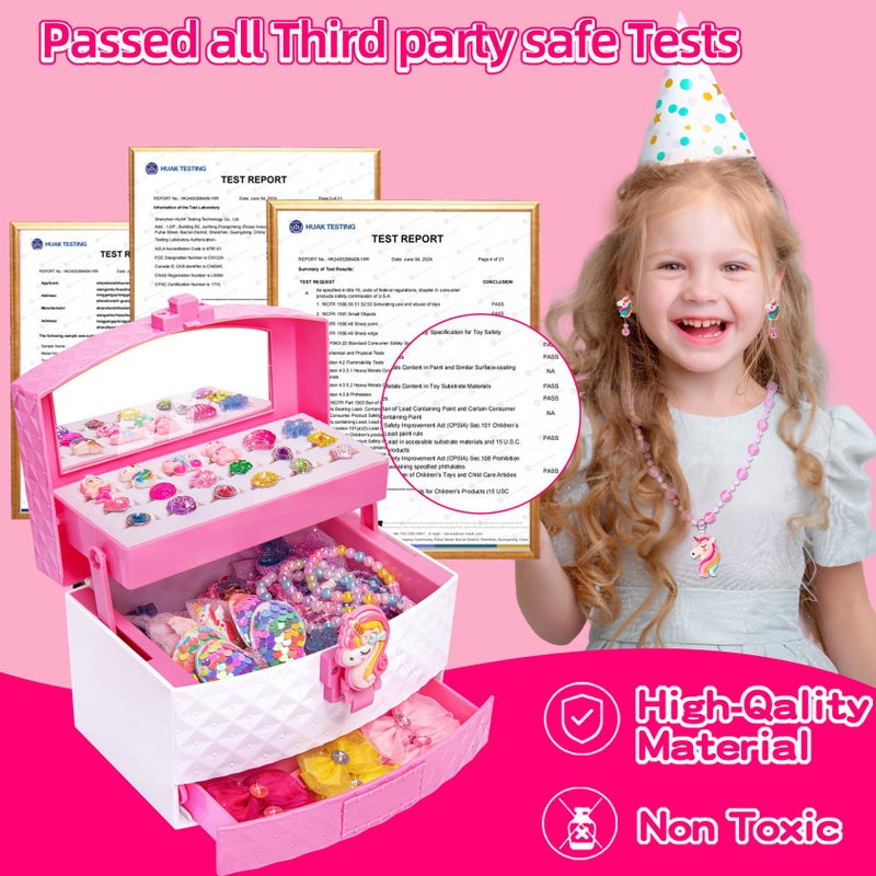 MOZXEBOK Jewelry Toys for Girls, Adjustable Rings, Bracelets, Necklaces, Butterfly Hair Clips, Toddler Bows, Unicorns Kids Toys Set for Princess Dress Up, Christmas Birthday Gifts, 3 4 5 6 7 8 9+ Year Old Girl - Image 2