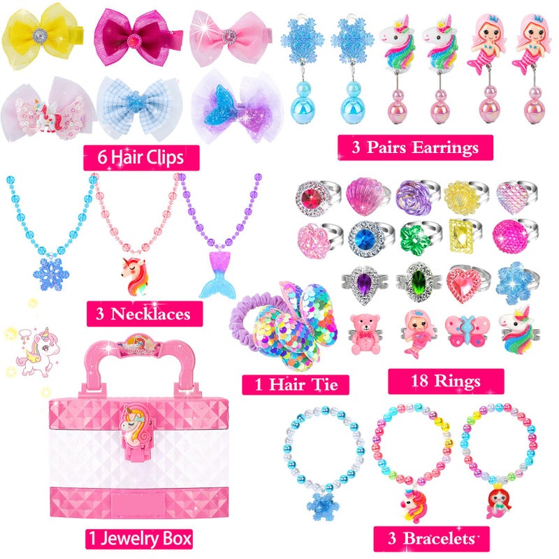 MOZXEBOK Jewelry Toys for Girls, Adjustable Rings, Bracelets, Necklaces, Butterfly Hair Clips, Toddler Bows, Unicorns Kids Toys Set for Princess Dress Up, Christmas Birthday Gifts, 3 4 5 6 7 8 9+ Year Old Girl - Image 3