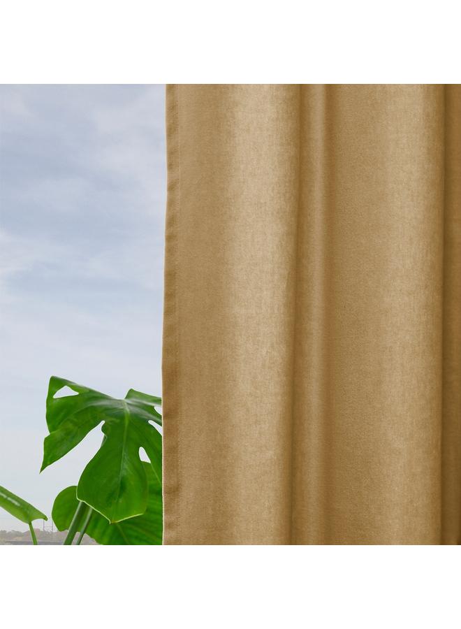 Green Tiger Curtains, 1 pair, with heading tape/beige-yellow, 140x300 cm - Image 3