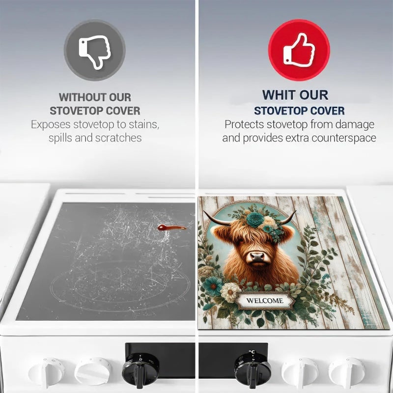 HOMETITUTE Stove Top Cover for Electric Diatomite Welcome Mat 28x20 Inch Highland Cow Kitchen Decor Farmhouse Countertop Protector Coffee Mat Heat Resistant Electric Stovetop Cover Pad - Image 4