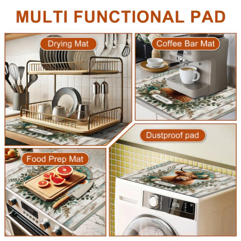 HOMETITUTE Stove Top Cover for Electric Diatomite Welcome Mat 28x20 Inch Highland Cow Kitchen Decor Farmhouse Countertop Protector Coffee Mat Heat Resistant Electric Stovetop Cover Pad - Image 2