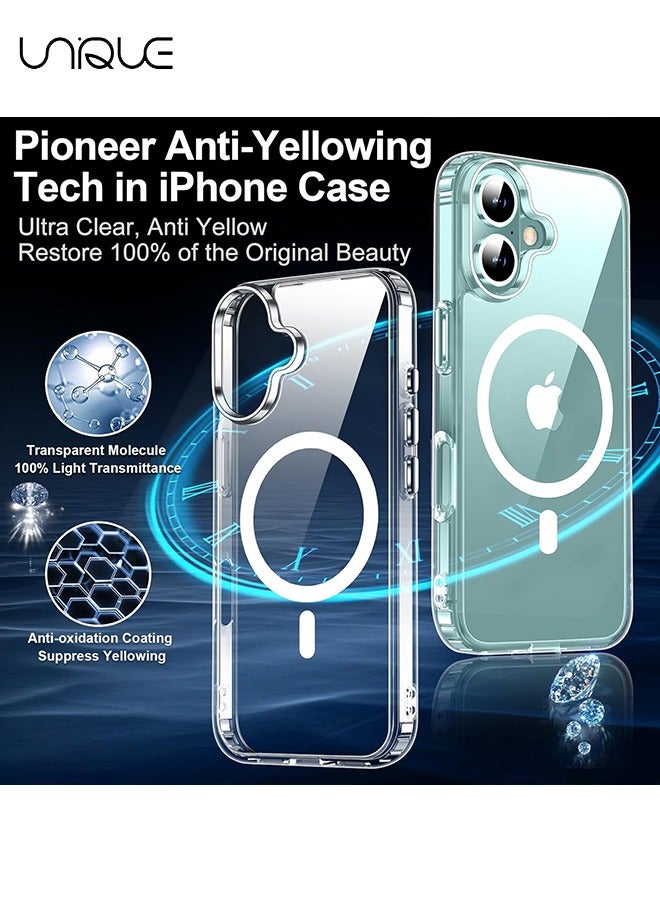 Unique 3 in 1 Magnetic Clear Case for iPhone 16, Tempered Screen Protector +Camera Lens Protector, Full-Body Protective Shockproof Slim Cover Compatible with MagSafe  - Image 5