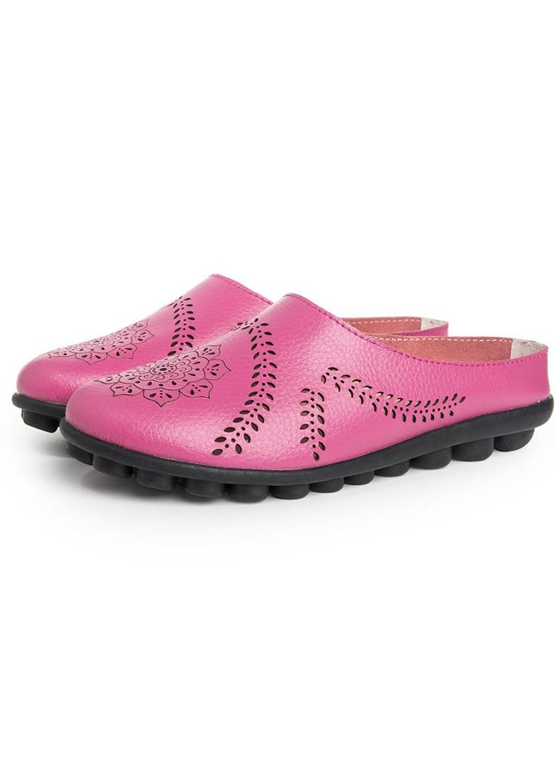 Loquat Women's New Spring/Summer Slippers Low Top Flat Shoes Rose Red 