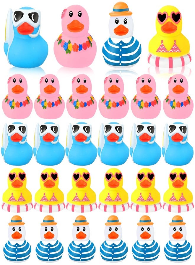 Honoson 48 Pcs Summer Beach Rubber Duckies Bulk Mini Rubber Duck Bath Toys Float Bathtub Ducky Cute Squeaky Ducky for Classroom Carnival Summer Birthday Baby Shower Party Favor (4 Colors) - Image 1