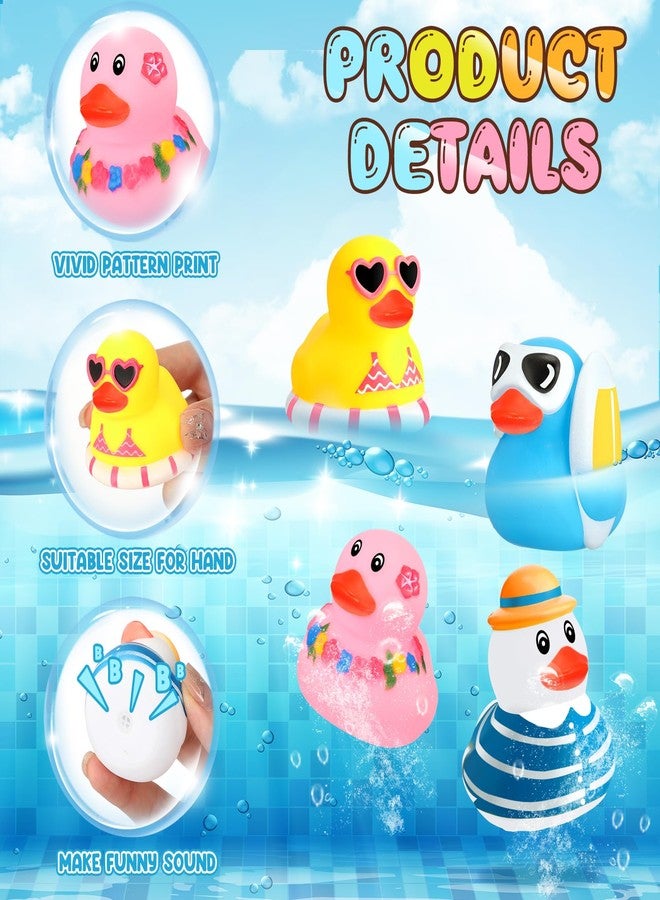 Honoson 48 Pcs Summer Beach Rubber Duckies Bulk Mini Rubber Duck Bath Toys Float Bathtub Ducky Cute Squeaky Ducky for Classroom Carnival Summer Birthday Baby Shower Party Favor (4 Colors) - Image 2