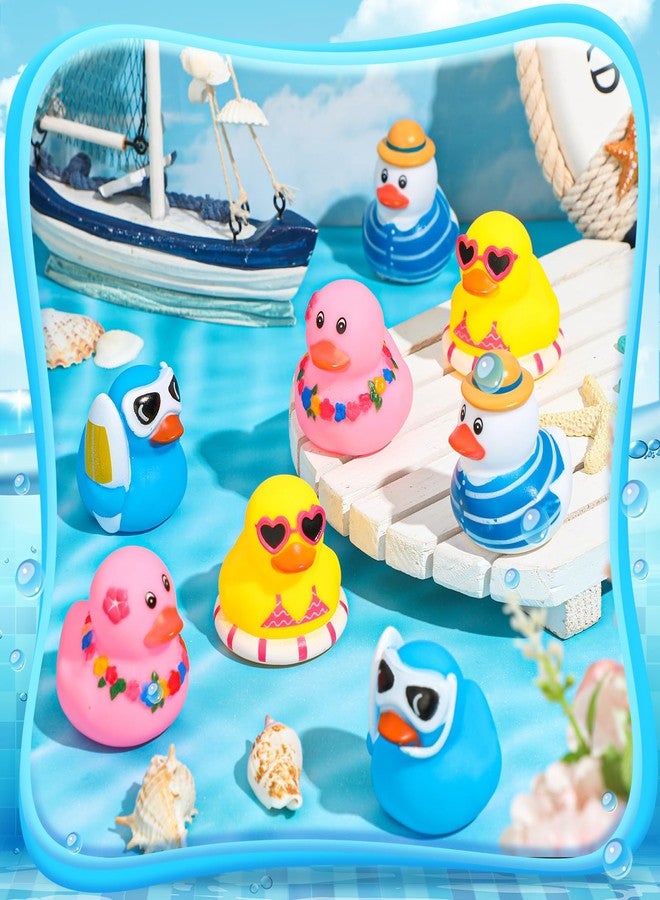Honoson 48 Pcs Summer Beach Rubber Duckies Bulk Mini Rubber Duck Bath Toys Float Bathtub Ducky Cute Squeaky Ducky for Classroom Carnival Summer Birthday Baby Shower Party Favor (4 Colors) - Image 3