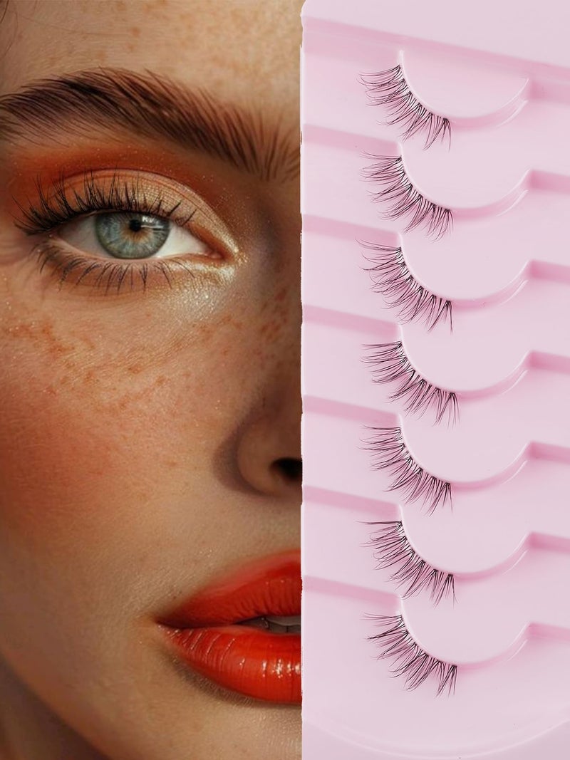 Siligli Natural Half Lashes Cat Eye Eyelashes 13MM False Eyelashes Natural Corner Lashes Wispy 3D Volume Half Eyelashes Pack with Thin Cotton Band 3/4 Lashes Extension 7 Pair Siligli - Image 1