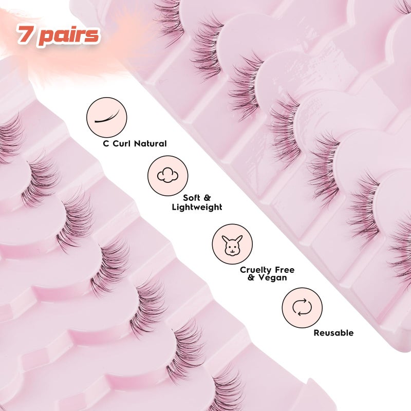 Siligli Natural Half Lashes Cat Eye Eyelashes 13MM False Eyelashes Natural Corner Lashes Wispy 3D Volume Half Eyelashes Pack with Thin Cotton Band 3/4 Lashes Extension 7 Pair Siligli - Image 5